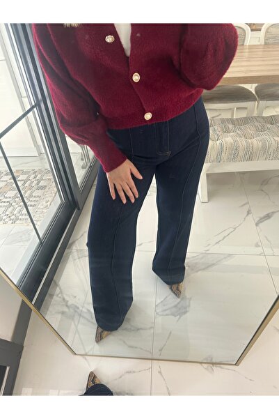 Lacivert Biyeli Wide Leg Jean