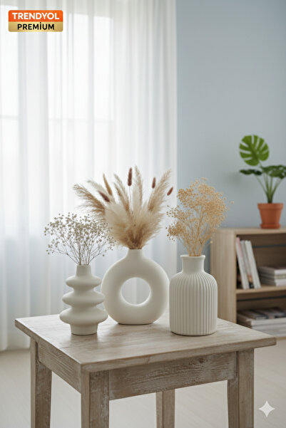 muffag 3'lü Minimal Set İskandinav Tarzı Bohem Vazo Hediyelik Pinterest Pampas Vazosu Set Dekoratif Obje