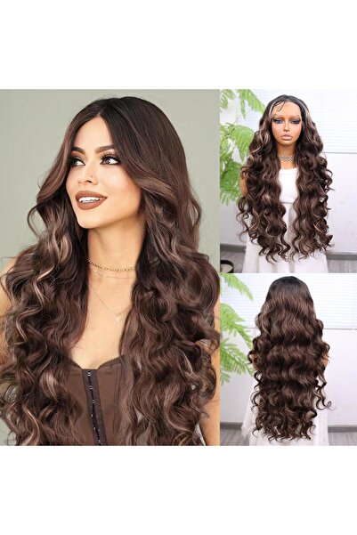 Nurdan Trend Peruk باروكة من التول الصناعي من الألياف المضيئة بلون كستنائي داكن وخفيف أوبورن أومبير