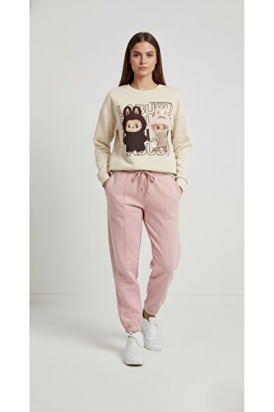 The Γυναικείο φούτερ από 100% βαμβάκι με μοτίβο αρκουδάκι με απαλή αφή - Casual Fit - Κρεμ/Ροζ