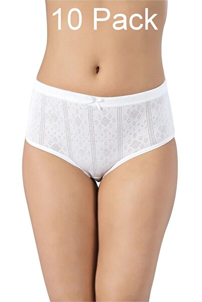 LÜXDRM 10-Pack, Women's Bato Panties, Jacquard, Plaid Pattern, High Waist, Cotton & Stretch Fabric