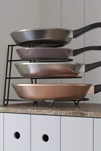 KARTEYA 4 Tier Divided Metal Organizer Pan Rack Black Kitchen Organizer