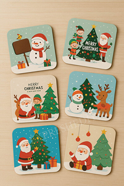 expres hediye New Year's Themed, New Year's Gift, 6 Pieces Boxed Gift Coasters