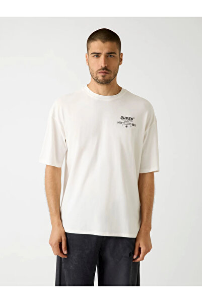 Guess Eldrin Erkek Beyaz Aktif Modal Karışımlı Oversize Fit T-Shirt Z5BI01JR0...