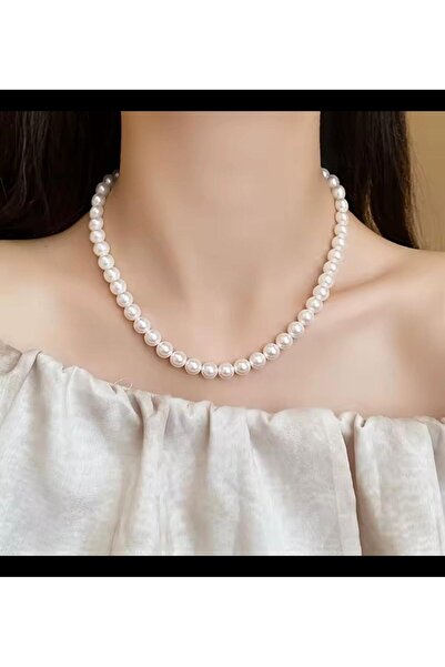 Arescollection BEYAZ RENK 8 MM İNCİ ZARİF KOLYE