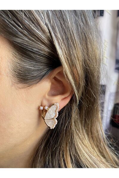 GOX İnci Detaylı Sedefli Kelebek Küpe