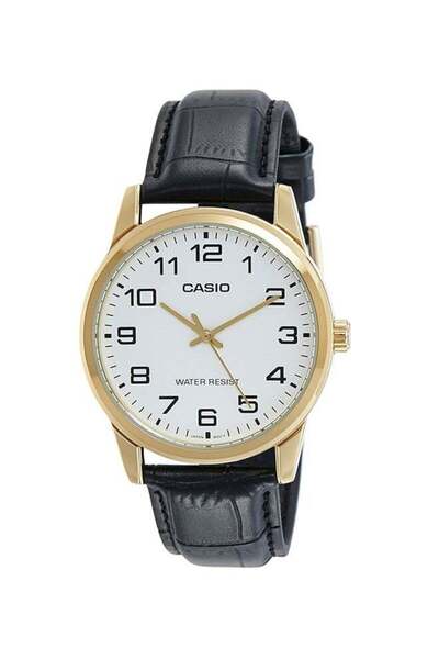 Casio Men's Leather Analog Wrist Watch MTP-V001GL-7BUDF - 45 mm - Black