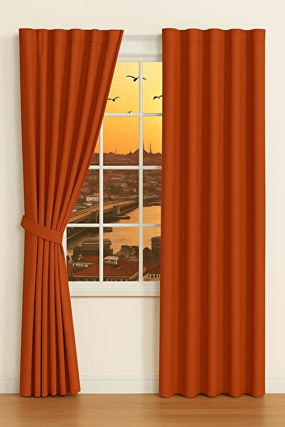 MRC Tekstil Kiremit Rengi Işık Geçirmez Termal Kornişli Blackout Karartma Sat...