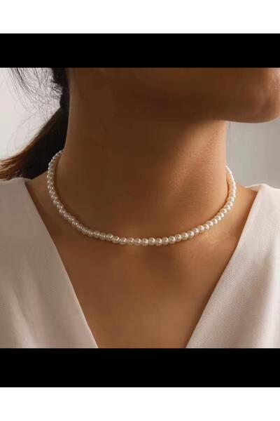 Arescollection BEYAZ RENK 6 MM İNCİ ZARİF KOLYE