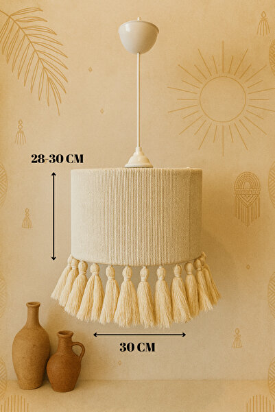 Bohemiatelier Sahra Bej Püsküllü Avize – Silindir