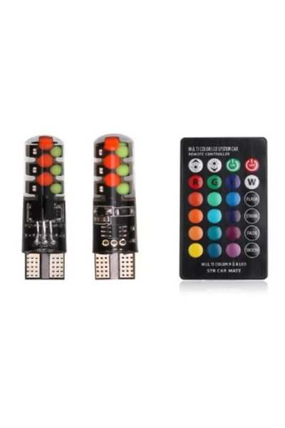 Ruan Set of 2 RGB LED Car Bulbs with Remote Control, T10 socket with BALLS/ 192 / w5w, power 2W