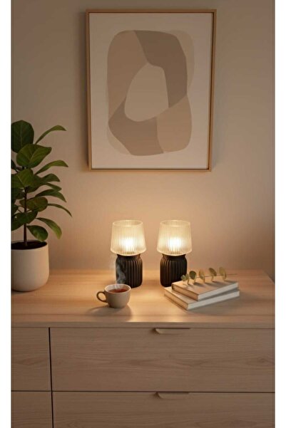ASYDESIGN Tealight Mumluk Modern Dekorlu Pilli Ledli 2'li Set
