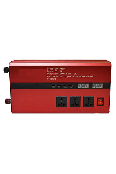 XL Inverter with Double Display 3000W 12-220V USB Ports RED Socket