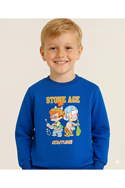 LİTTLE TORTOİSE Winter Fleece-Lined Boys' Swaetshirt Tracksuit Set Bottom Top 2Piece Set