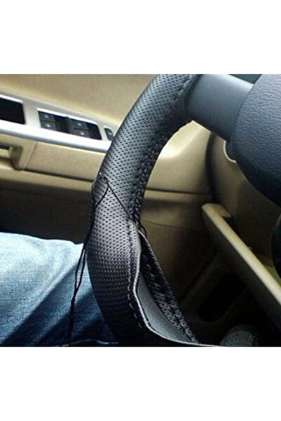 auto Black steering wheel cover with needle and thread imitation leather