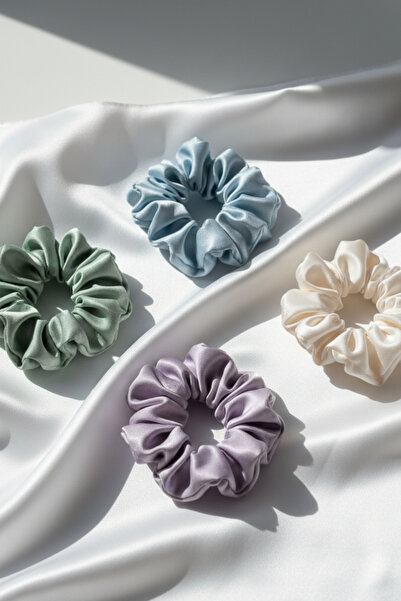Salvia Dione 4-Piece Women's Satin Hair Scrunchie Set - Luxurious Silk-Look Tie Scrunchie Bun Night Hair Tie Set