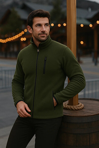 comstar Men's Zippered Thick Winter Trend Khaki Fleece Jacket