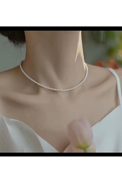 Arescollection BEYAZ RENK 4 MM İNCİ ZARİF KOLYE