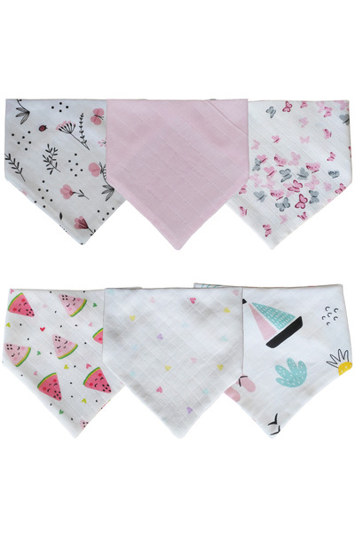 Baby Minik Triangle Scarf Muslin Drool and Feeding Bib 6 Pieces