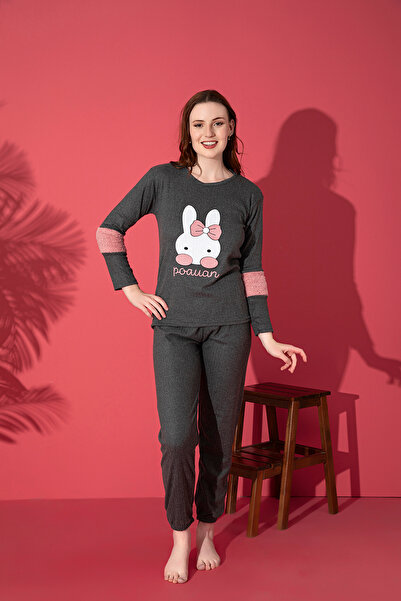 rindahomewear Women's Ribbed Embroidered Long Sleeve Pajama Set