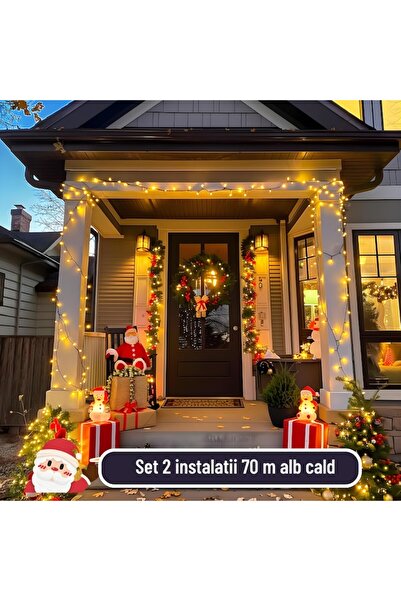 VELORA Set of 2 linear roll light chains, 70m x2, 8 lighting modes, IP44, warm white