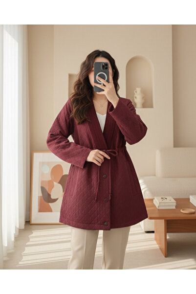 MissRunin V Yaka Beli Bağcıklı Cepli Düğmeli Kap