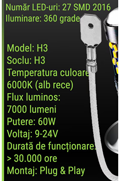 Ruan Set of 2 LED H1 car bulbs with magnifying glass 60W 27 SMD 12V 6000K 7000lm