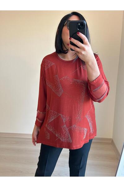 charamela Women's Plus-Size Loose-Fit Stone-Pattern Knitwear-Style Blouse-Bgb58