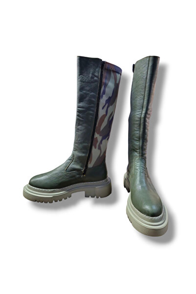 BARONES SHOES KADIN HAKİ HAKİKİ DERİ KAMUFLAJ DESENLİ ÇİZME