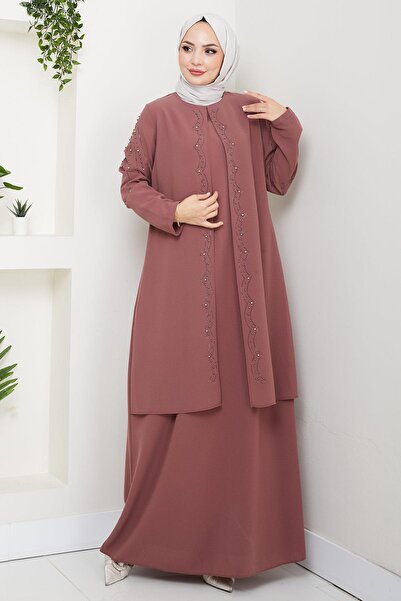 hafsamina Plus Size Beaded Rhinestone Mother Dress Tile Hm2693