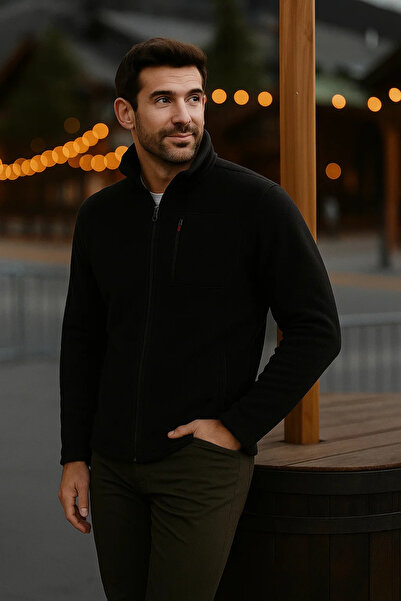 comstar Ανδρικό μπουφάν με φερμουάρ, χοντρό χειμωνιάτικο μοντέρνο μαύρο φλις μπουφάν