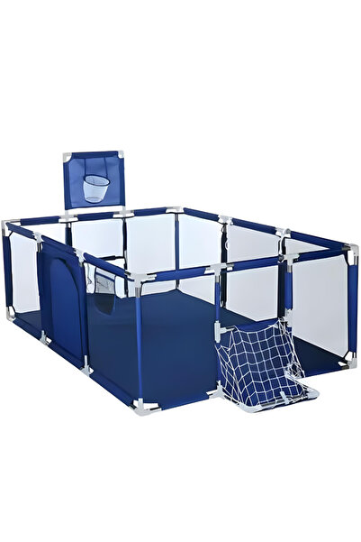 LUDIRO XXL Playpen for Children, With Gate and Basket, Zipper, Stainless Steel Frame, Blue, 235x129x66 Cm