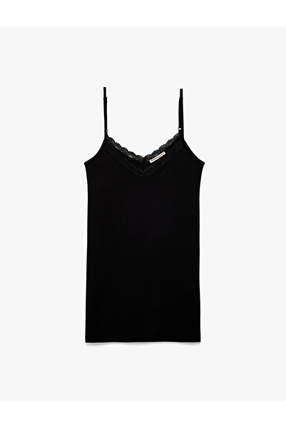 Koton Mini cămașă de noapte cu bretele subțiri, cu decolteu în V, cu dantelă