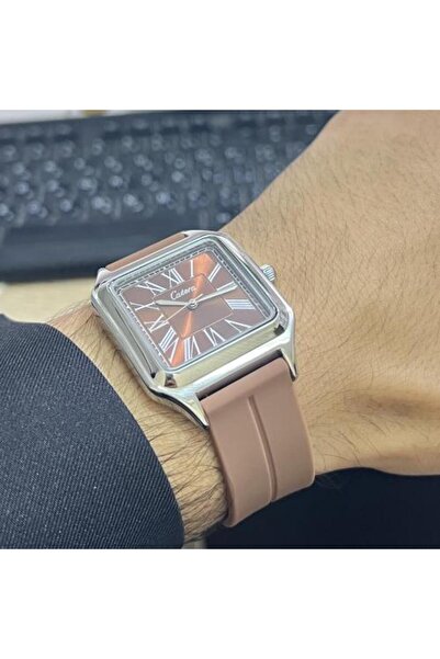 catera Men's Rubber Watch Silver Frame Brown Strap