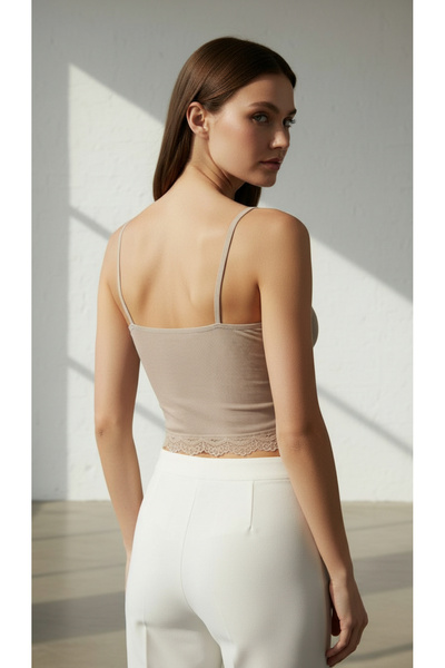 Fanwet Women's Crop Strappy Lace Bustier Blouse with Removable Pads, Set of 2