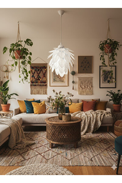 Rekatech Lotus Yaprak Desenli Modern Dekoratif Avize - Salon & Yatak Odası Lüks Şık Aydınlatma