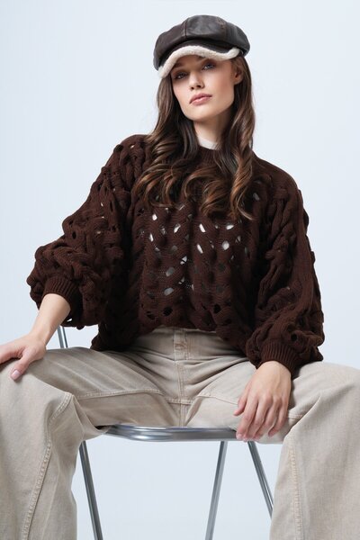 VAGGON Crew Neck Openwork Knitwear Sweater