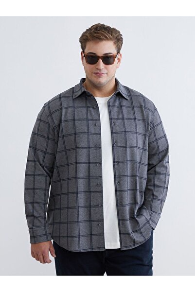 LC Waikiki Big Size Regular Fit Long Sleeve Plaid Dobby Men's Shirt