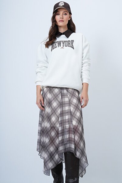 VAGGON Γυναικείο φούτερ εκρού με τύπωμα με λαιμόκοψη με 3 κλωστές Vs01486