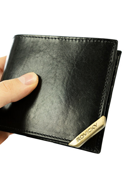 Other Men's horizontal wallet with gold accent, grain leather - Rovicky