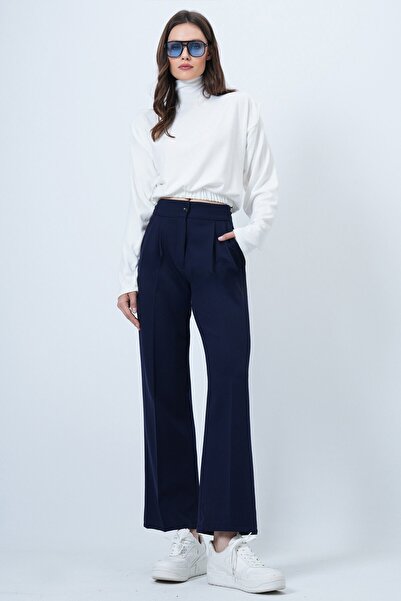VAGGON Button Closure Double Pocket Palazzo Pants