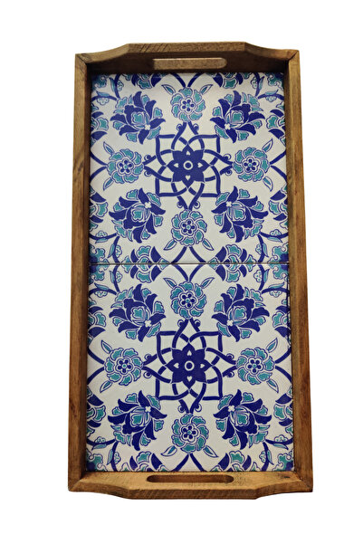 e-meta Kütahya Ceramic Wooden Serving Tray / Handmade Decorative Tray with Be...