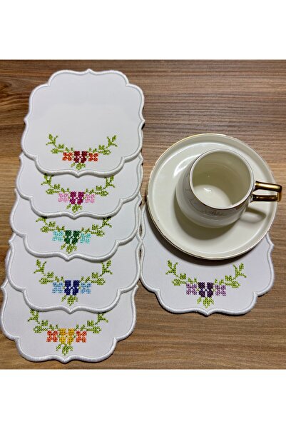 Veraluxe Home Kokteyl Peçetesi 6 Adet Keten Kanaviçe işlemeli ÖZEL LEKE TUTMAZ KUMAŞ