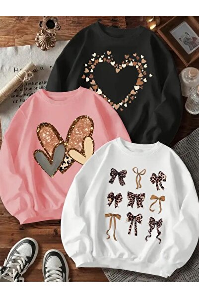 No Plan Hanorac pentru fetiță, 3 bucăți, roz-alb-negru, cu mai multe funde și...