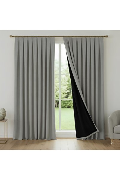 Madame Dower Buonasera Gray Non-Pleated Lightproof Lined Background Curtain 100% Blackout + Cold and Warm Insulation