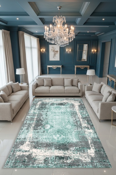 Kessy Home Studio Sera Vintage Desenli Dijital Baskı Salon Halısı Kaymaz Taba...