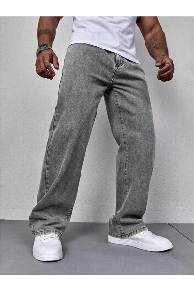 Gussi Men's Gray Baggy Fit Non-Lycra Comfortable Cut Jeans