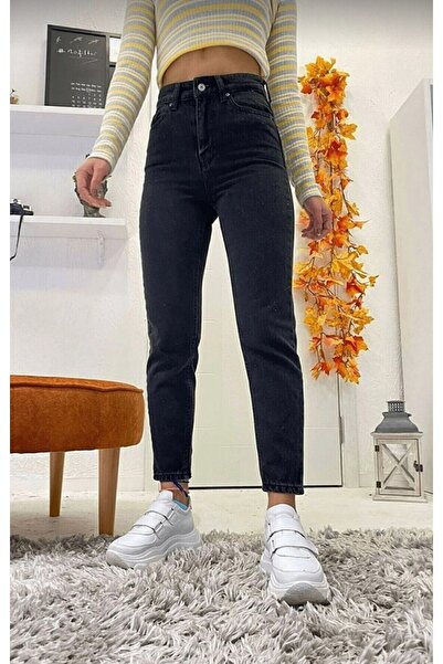 JAXEN BT19699180 Pantaloni negri talie înaltă Mom Jeans