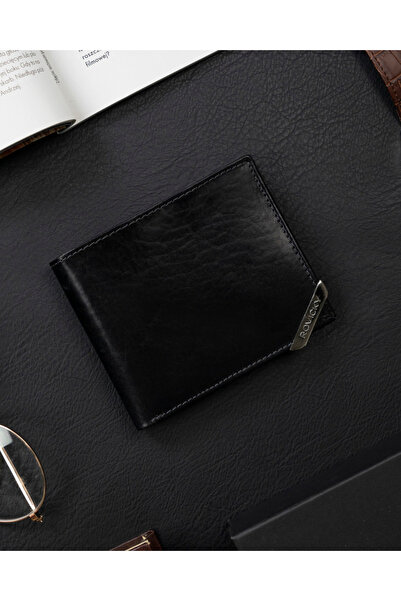 Other Men's horizontal wallet with silver accent, grain leather - Rovicky