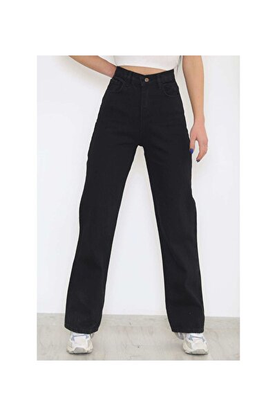 JAXEN بنطلون جينز نسائي BT19317895 ذو خصر عالٍ غير قابل للتلاشي باللون الأسود...